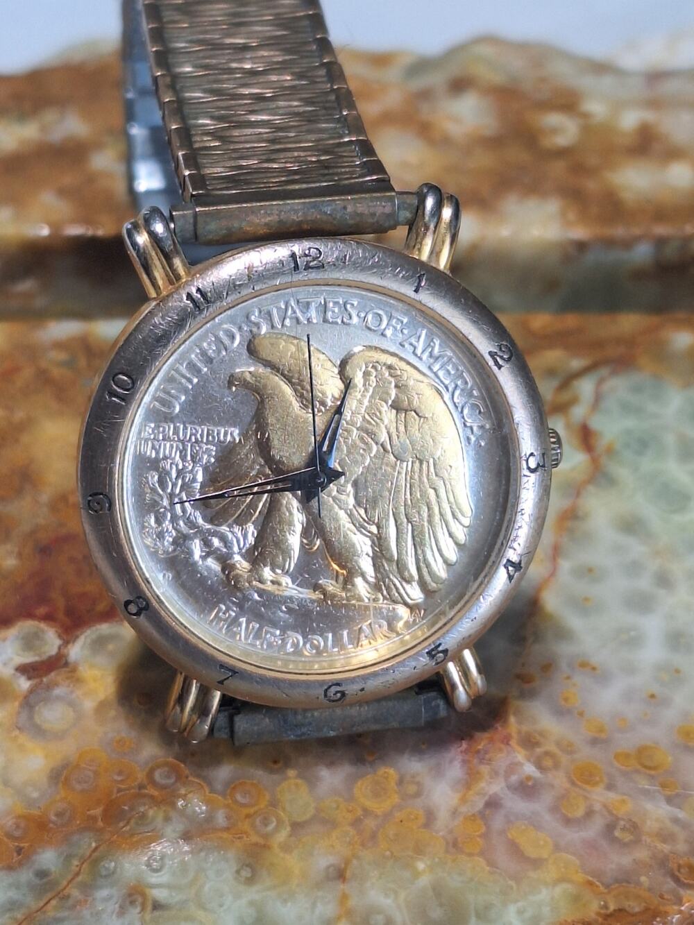 Vintage Brittania Walking Liberty Half Dollar Coin Watch Gold Eagle Working Fine